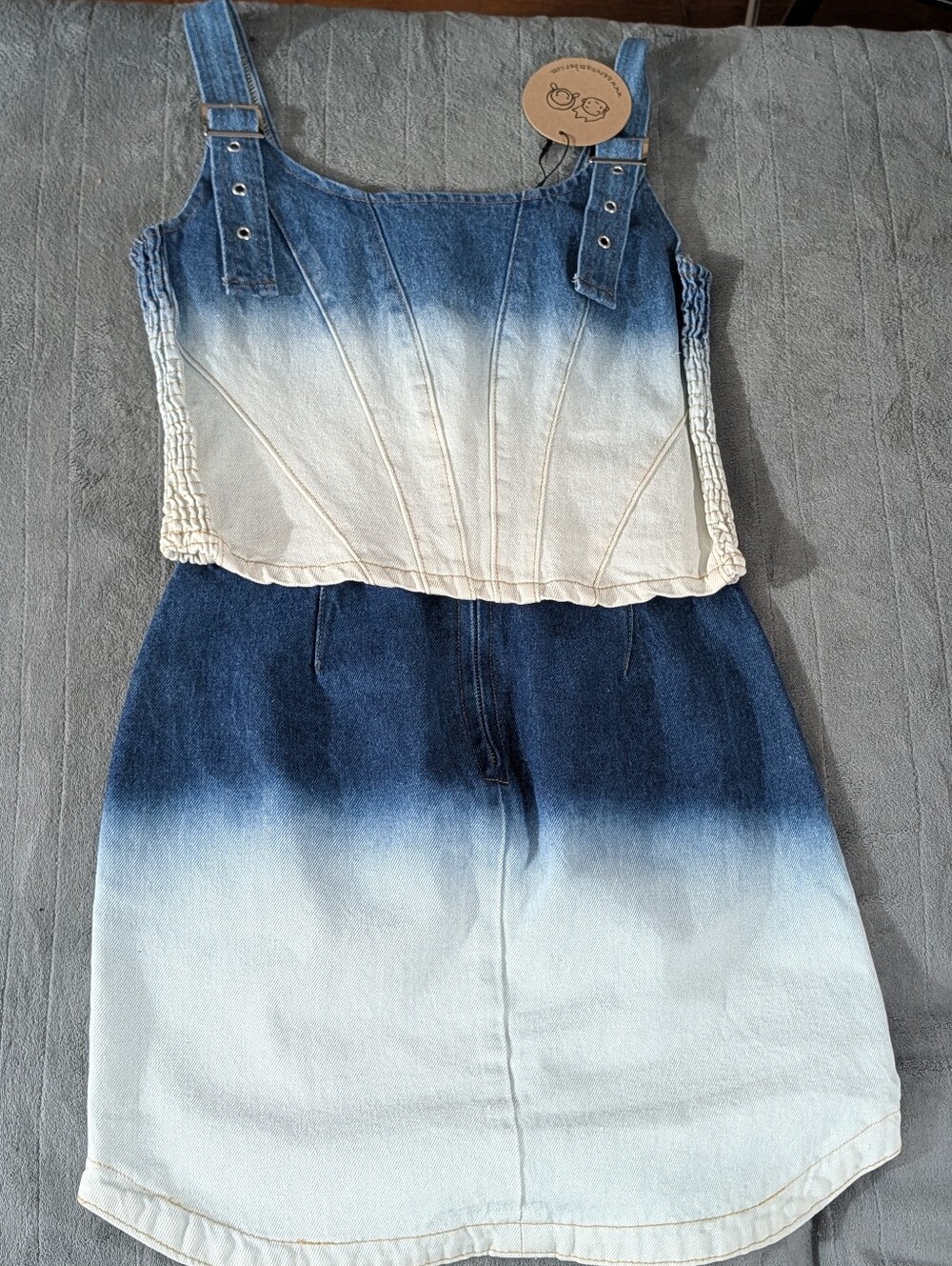 NWT Aaron & Amber 2pc Ombré Denim Corset Top Mini Skirt Size S